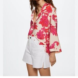 Mango XS BNWT Floral Pink and Cream Blouse